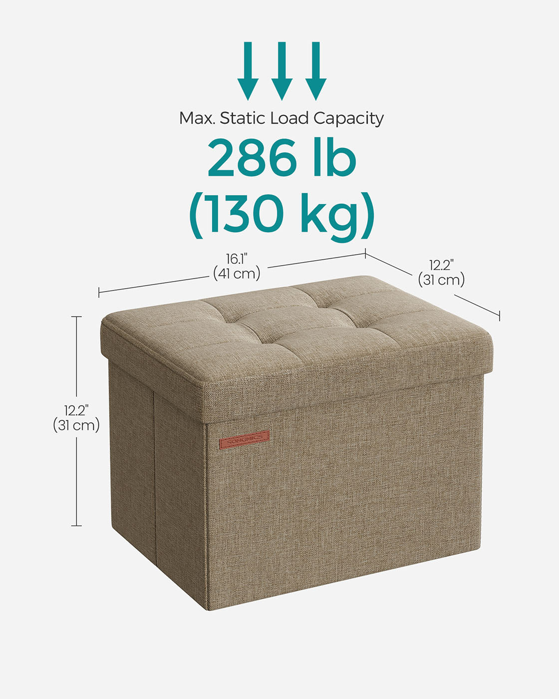Foldable Storage Ottoman – Fabric – Camel Brown – Versatile Foot Rest with 130 kg Capacity