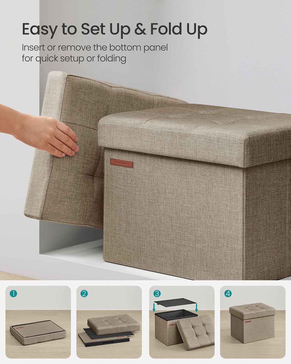Foldable Storage Ottoman – Fabric – Camel Brown – Versatile Foot Rest with 130 kg Capacity