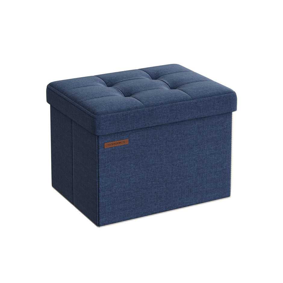 Small Foldable Storage Ottoman – Denim Blue – 31 x 41 cm – Multi-functional Foot Stool with 130 kg Capacity