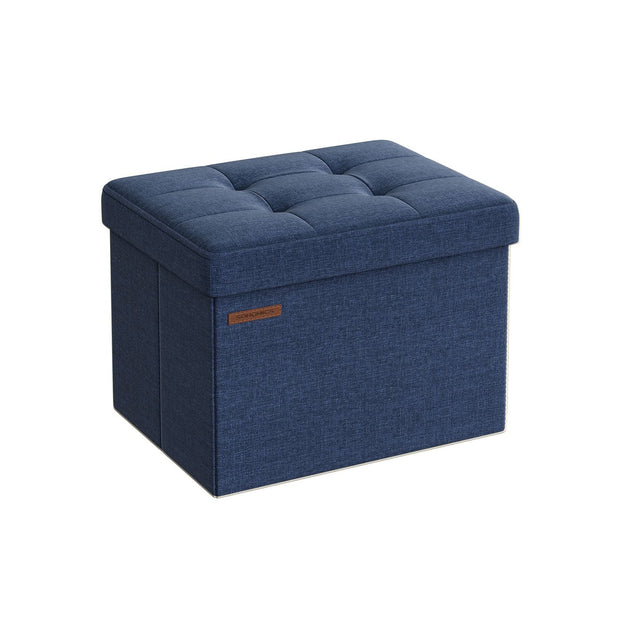 Small Foldable Storage Ottoman – Denim Blue – 31 x 41 cm – Multi-functional Foot Stool with 130 kg Capacity