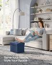 Small Foldable Storage Ottoman – Denim Blue – 31 x 41 cm – Multi-functional Foot Stool with 130 kg Capacity