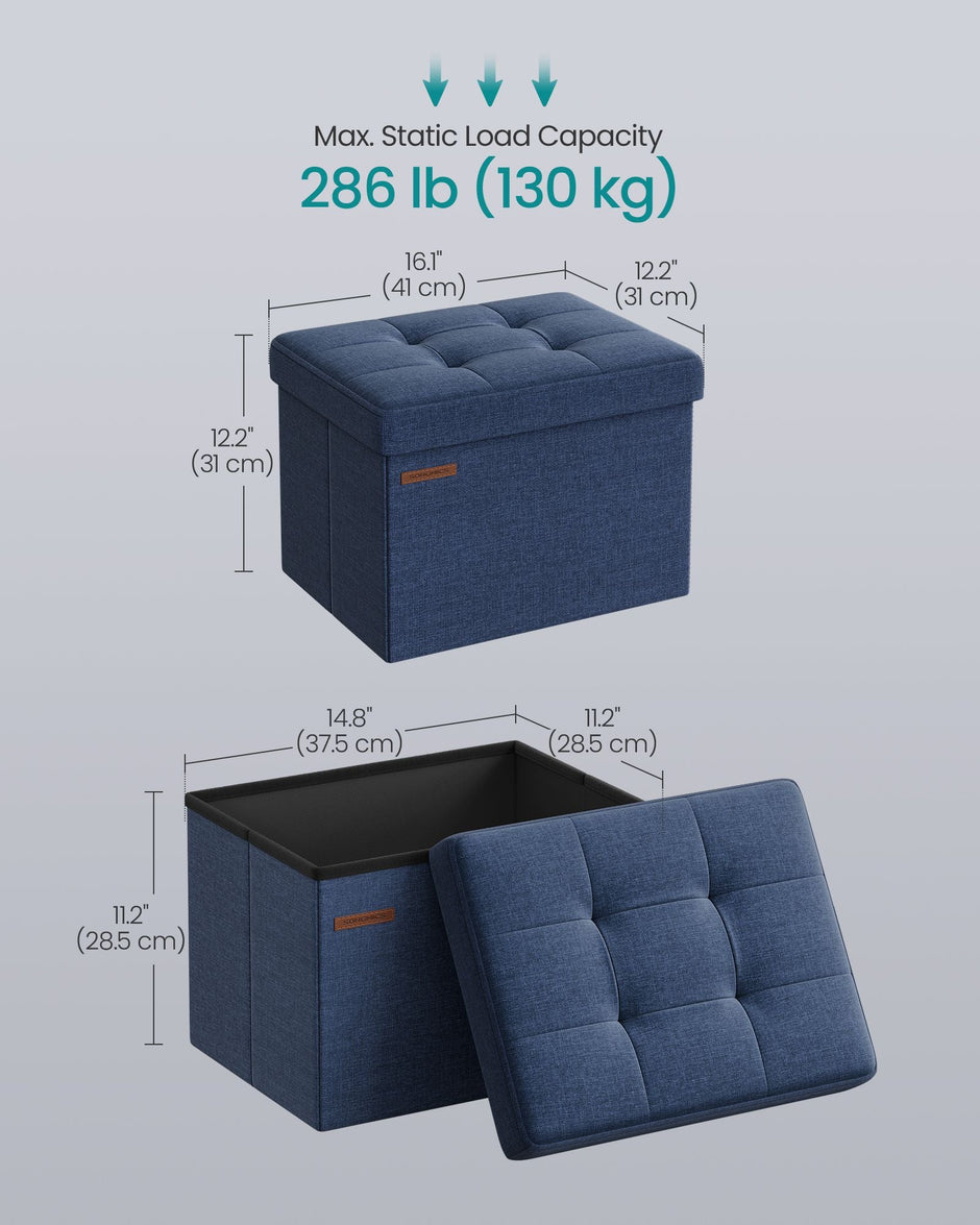 Small Foldable Storage Ottoman – Denim Blue – 31 x 41 cm – Multi-functional Foot Stool with 130 kg Capacity