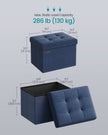Small Foldable Storage Ottoman – Denim Blue – 31 x 41 cm – Multi-functional Foot Stool with 130 kg Capacity