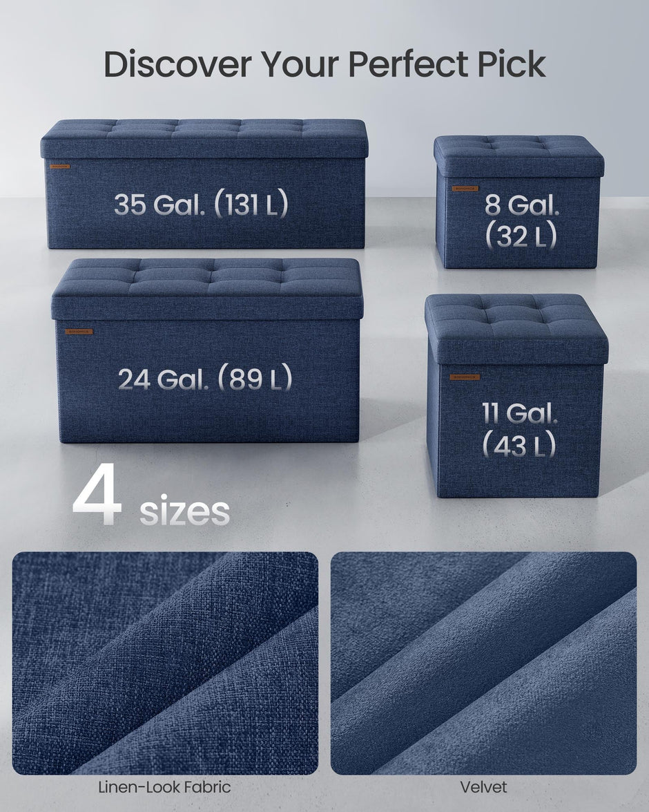 Small Foldable Storage Ottoman – Denim Blue – 31 x 41 cm – Multi-functional Foot Stool with 130 kg Capacity