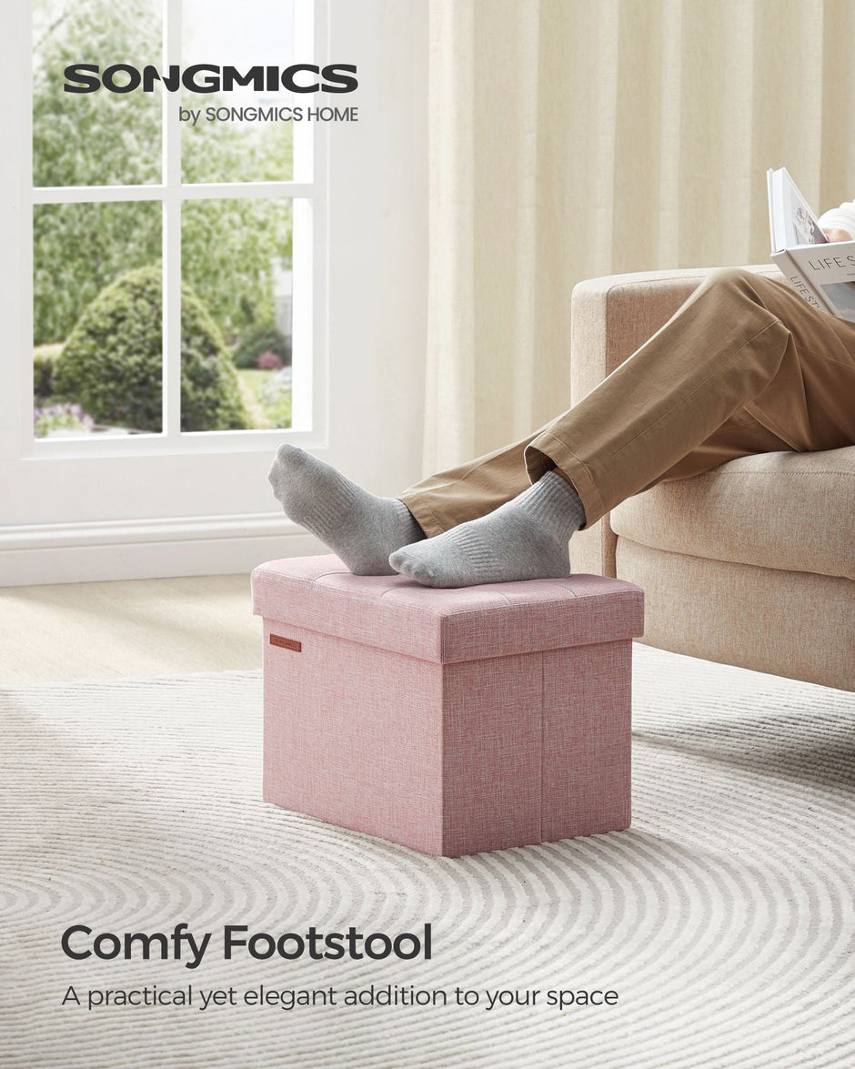 Foldable Storage Ottoman – Fabric – Jelly Pink – Compact Design with Storage
