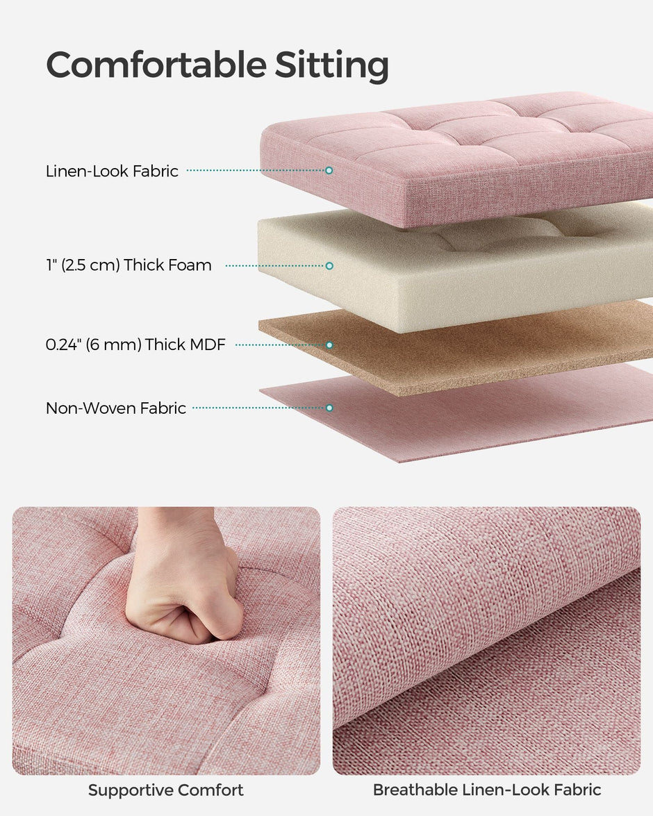 Foldable Storage Ottoman – Fabric – Jelly Pink – Compact Design with Storage