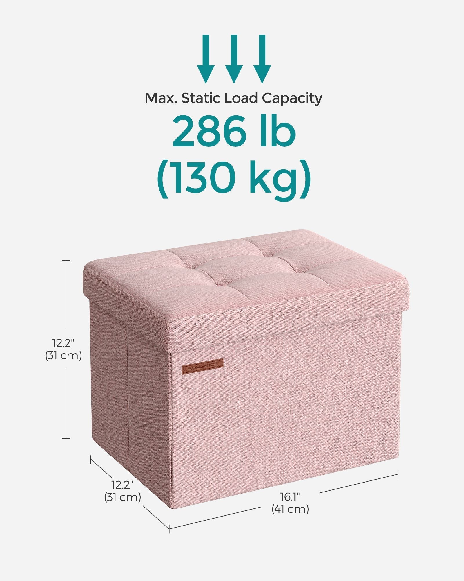 Foldable Storage Ottoman – Fabric – Jelly Pink – Compact Design with Storage