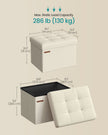 Small Foldable Storage Ottoman – Fabric – Cream White – Lightweight and Space-Saving Design
