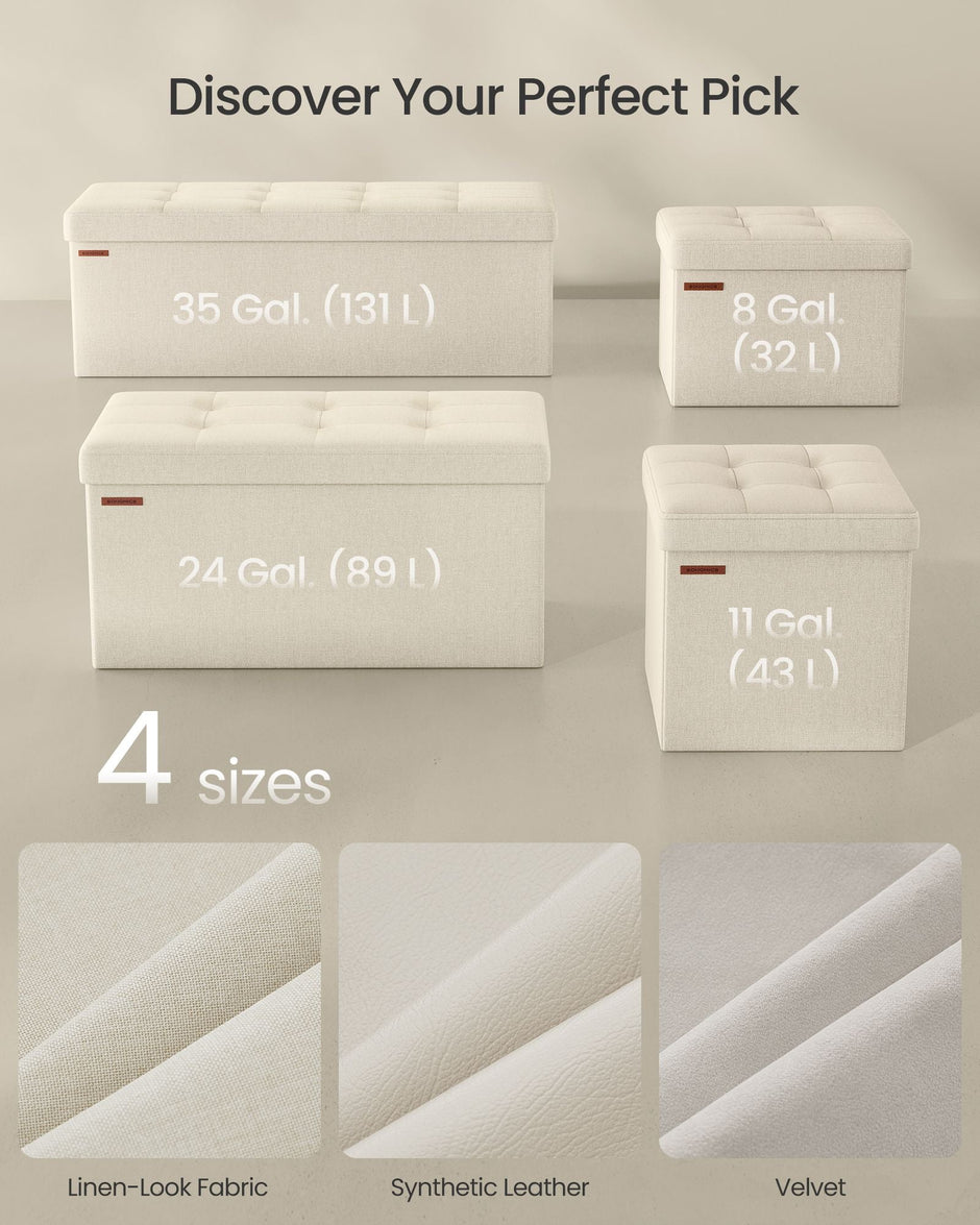 Small Foldable Storage Ottoman – Fabric – Cream White – Lightweight and Space-Saving Design