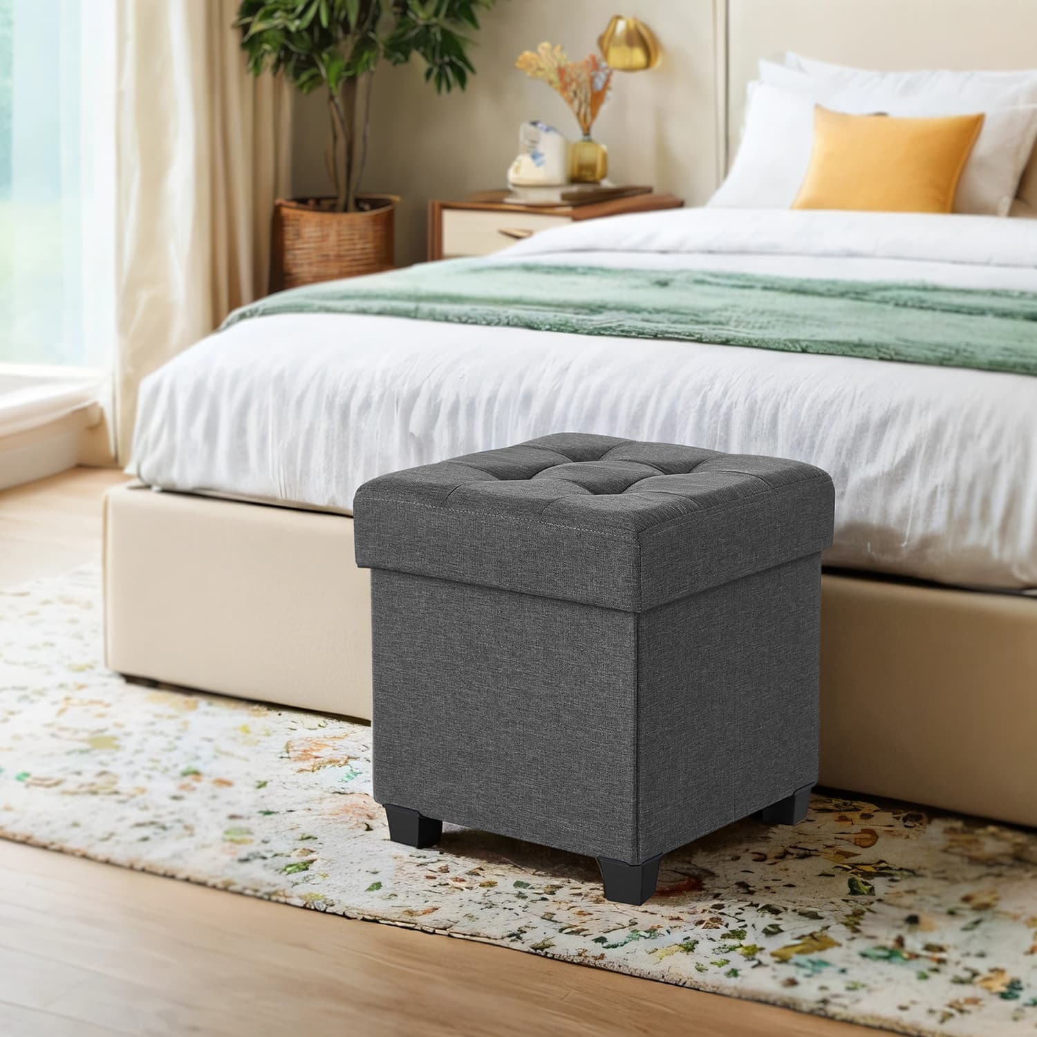Storage Ottoman – Fabric – Ink Black – Foldable with Storage, Supports up to 300 kg