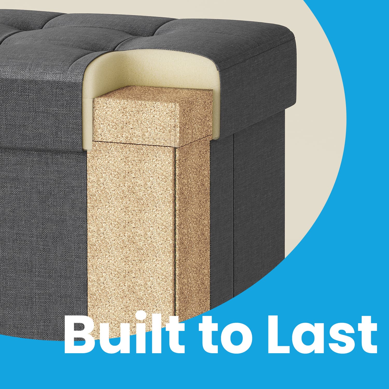 Storage Ottoman – Fabric – Ink Black – Foldable with Storage, Supports up to 300 kg