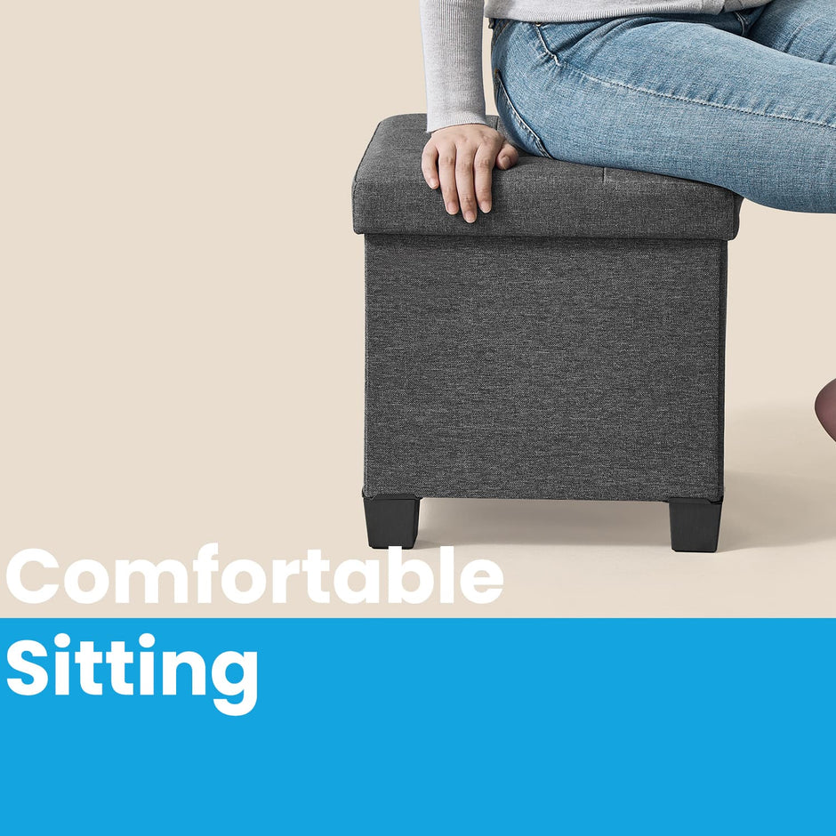 Storage Ottoman – Fabric – Ink Black – Foldable with Storage, Supports up to 300 kg
