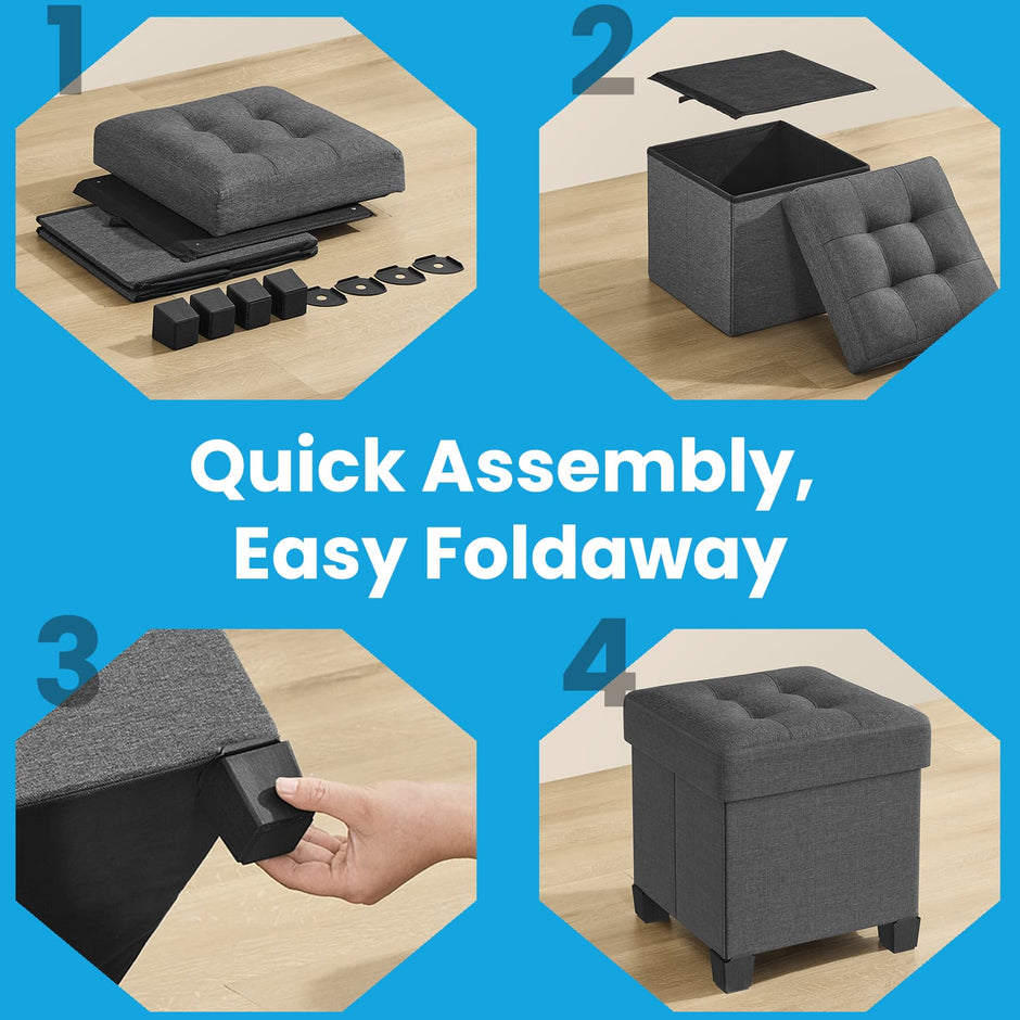 Storage Ottoman – Fabric – Ink Black – Foldable with Storage, Supports up to 300 kg