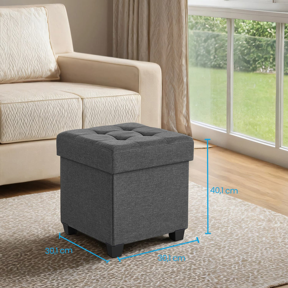 Storage Ottoman – Fabric – Ink Black – Foldable with Storage, Supports up to 300 kg