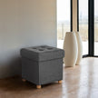 Collapsible Storage Ottoman – Fabric – Dark Grey – Multifunctional Foot Stool with Wooden Feet