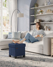 Foldable Storage Ottoman – Fabric – Midnight Blue – Compact Foot Rest with Storage