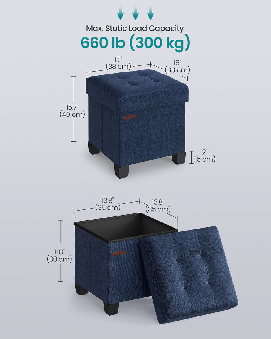 Foldable Storage Ottoman – Fabric – Midnight Blue – Compact Foot Rest with Storage
