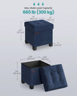 Foldable Storage Ottoman – Fabric – Midnight Blue – Compact Foot Rest with Storage