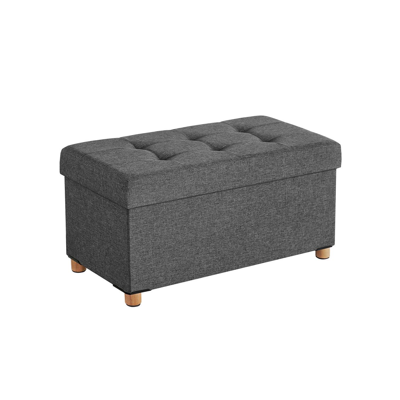 Storage Ottoman – Fabric – Dark Grey – Padded, Foldable with Solid Wood Feet and 65L Capacity