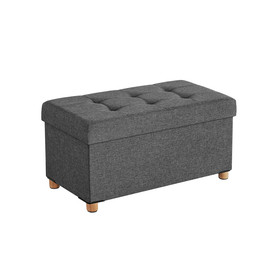 Storage Ottoman – Fabric – Dark Grey – Padded, Foldable with Solid Wood Feet and 65L Capacity