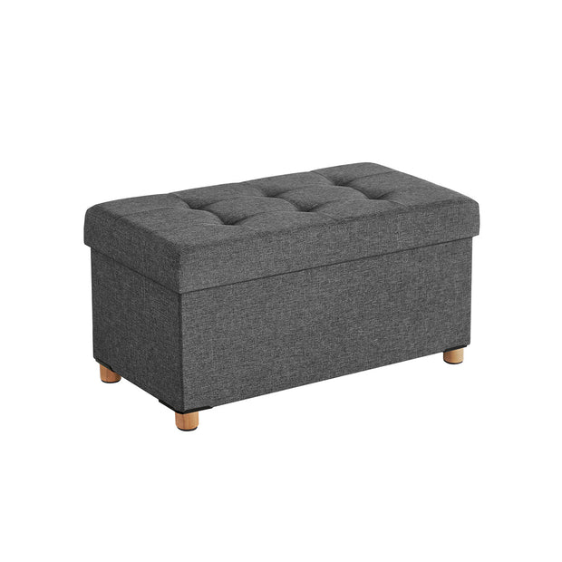 Storage Ottoman – Fabric – Dark Grey – Padded, Foldable with Solid Wood Feet and 65L Capacity