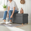 Storage Ottoman – Fabric – Dark Grey – Padded, Foldable with Solid Wood Feet and 65L Capacity