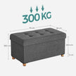 Storage Ottoman – Fabric – Dark Grey – Padded, Foldable with Solid Wood Feet and 65L Capacity