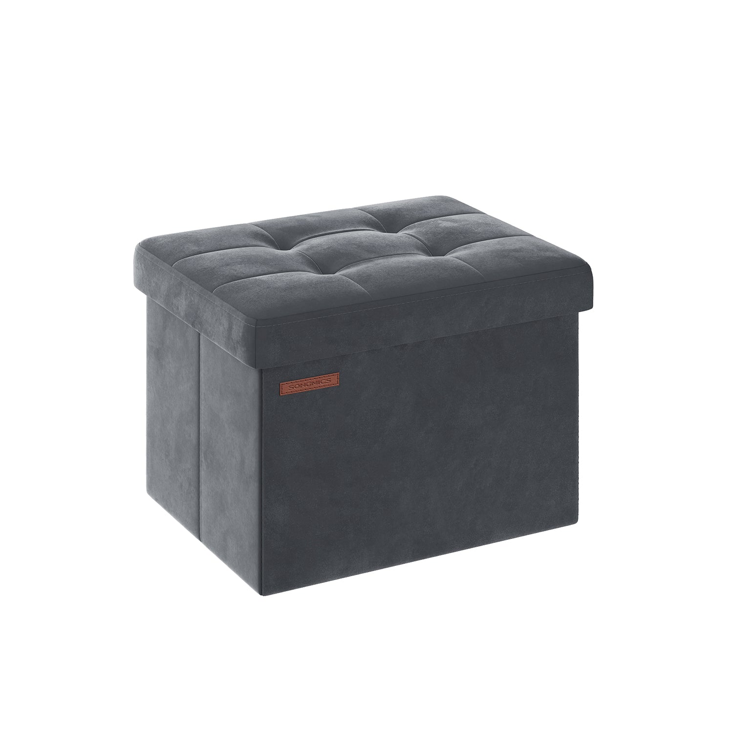 Foldable Storage Ottoman Bench – Velvet – Slate Grey – Versatile Footstool and Storage Chest