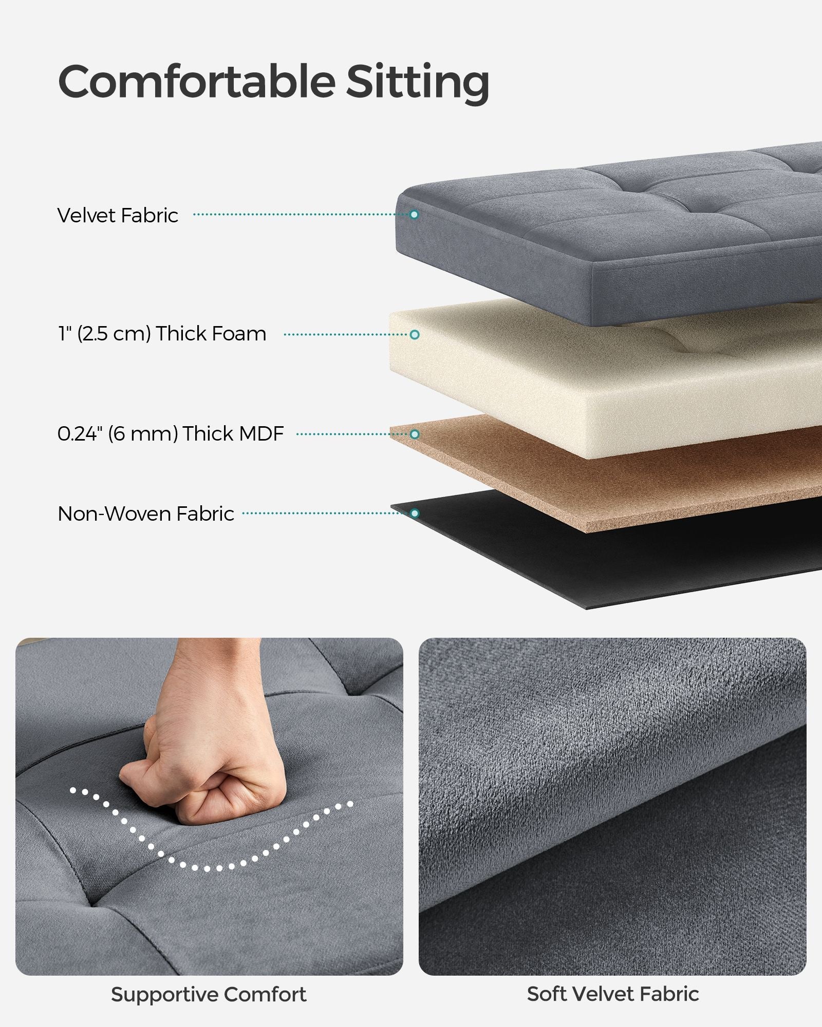 Foldable Storage Ottoman Bench – Velvet – Slate Grey – Versatile Footstool and Storage Chest