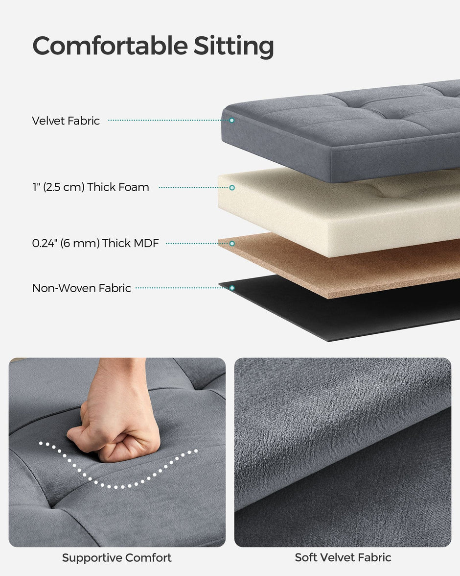 Foldable Storage Ottoman Bench – Velvet – Slate Grey – Versatile Footstool and Storage Chest