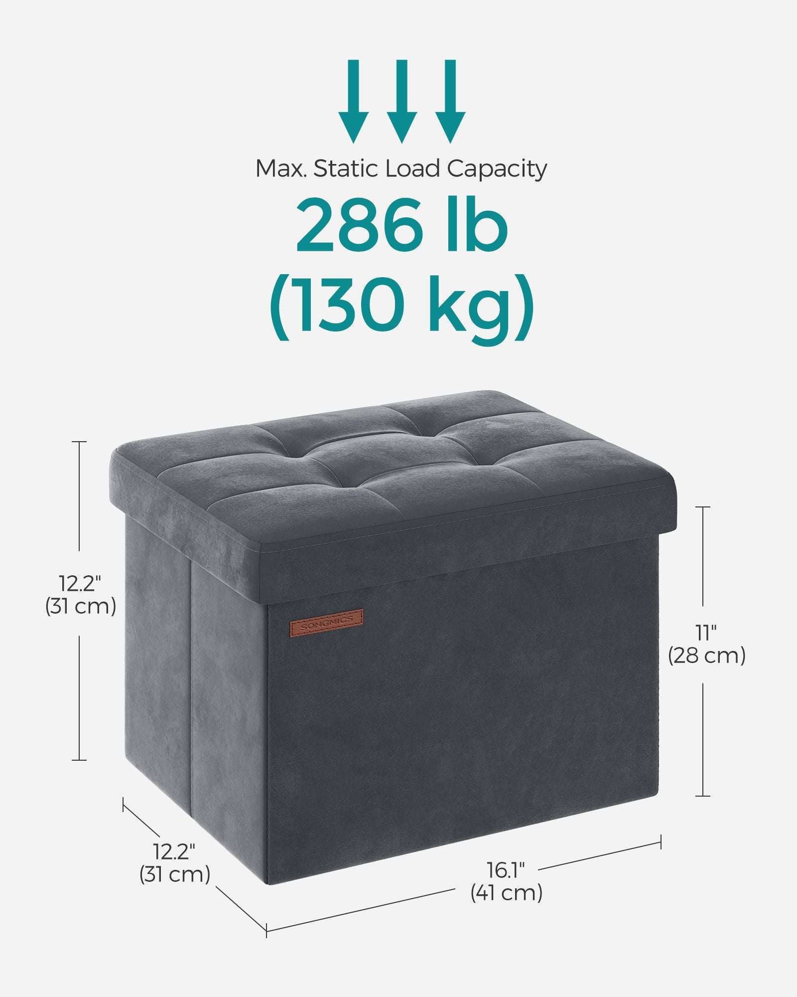 Foldable Storage Ottoman Bench – Velvet – Slate Grey – Versatile Footstool and Storage Chest