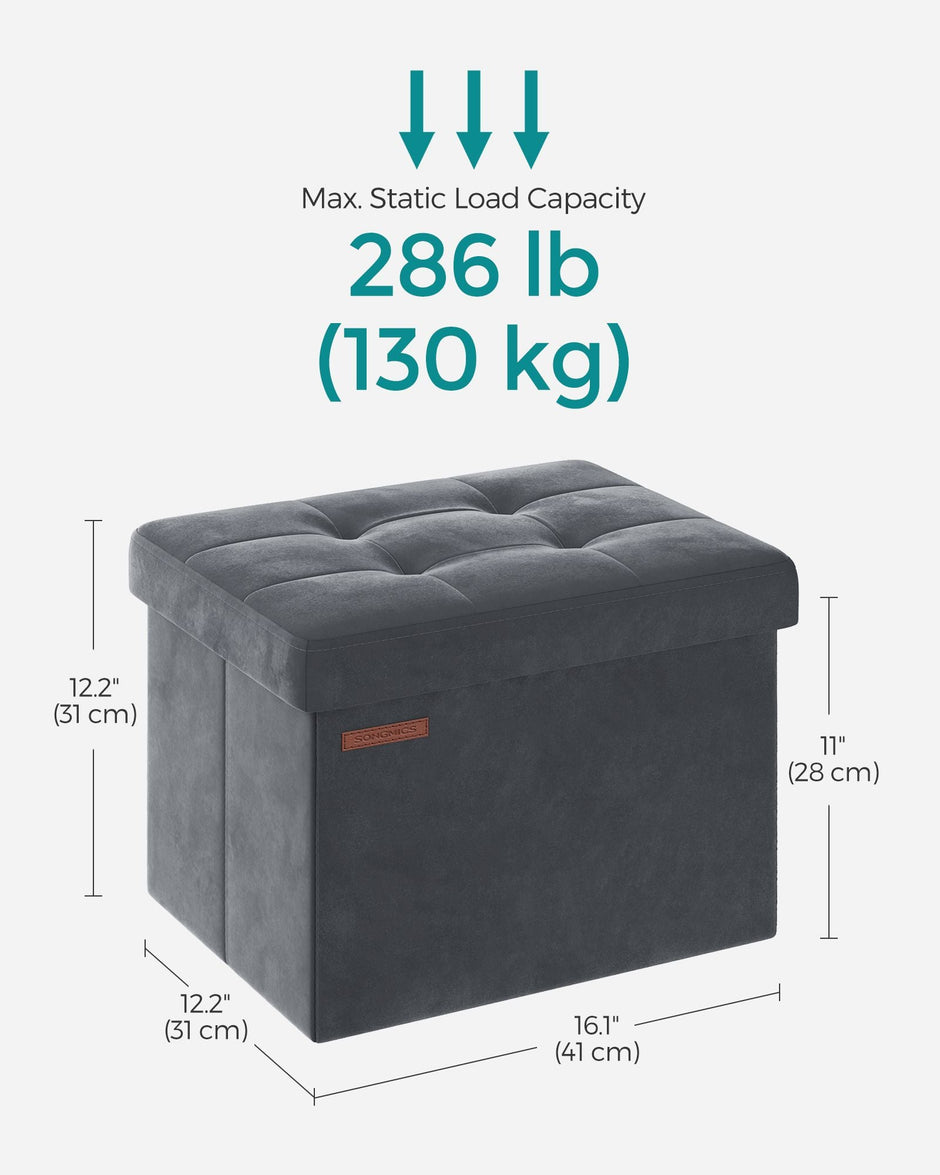 Foldable Storage Ottoman Bench – Velvet – Slate Grey – Versatile Footstool and Storage Chest
