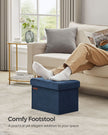 Foldable Ottoman Storage Bench – Velvet – Midnight Blue – Multi-Functional Footstool with Lid
