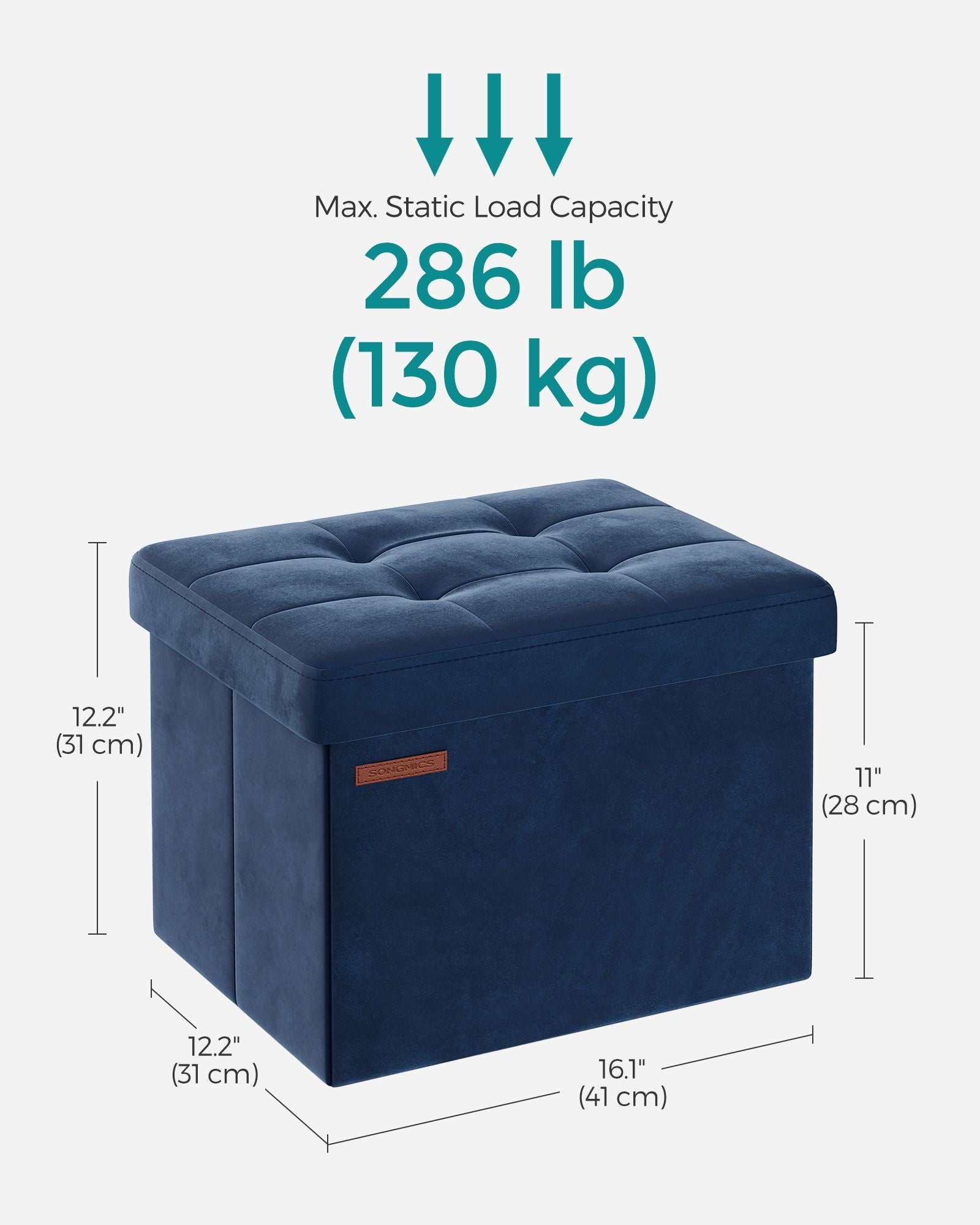 Foldable Ottoman Storage Bench – Velvet – Midnight Blue – Multi-Functional Footstool with Lid