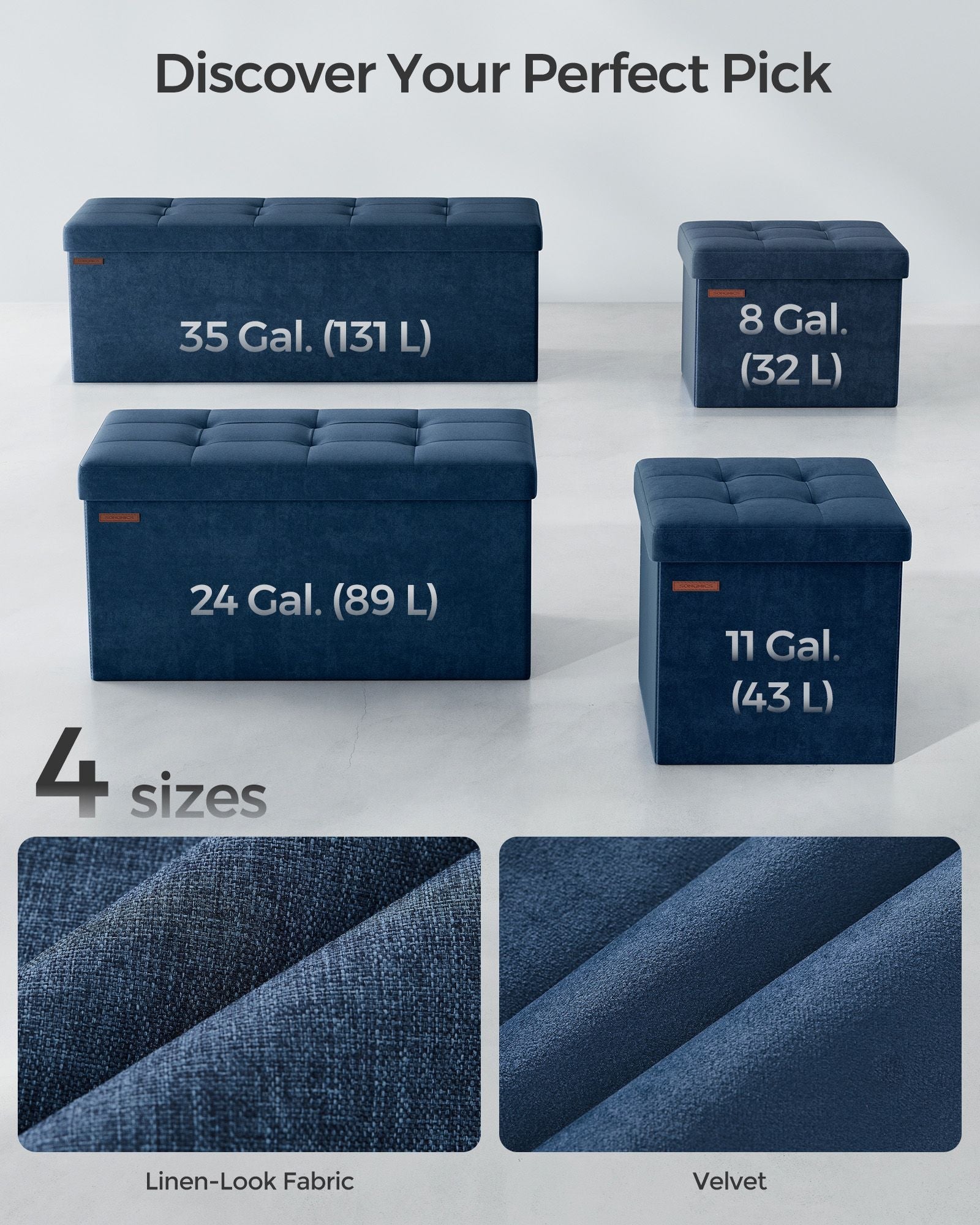 Foldable Ottoman Storage Bench – Velvet – Midnight Blue – Multi-Functional Footstool with Lid