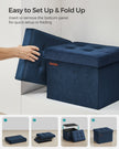 Foldable Ottoman Storage Bench – Velvet – Midnight Blue – Multi-Functional Footstool with Lid