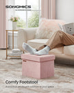 Foldable Storage Ottoman Bench – Velvet – Jelly Pink – Multi-Functional Storage and Footstool
