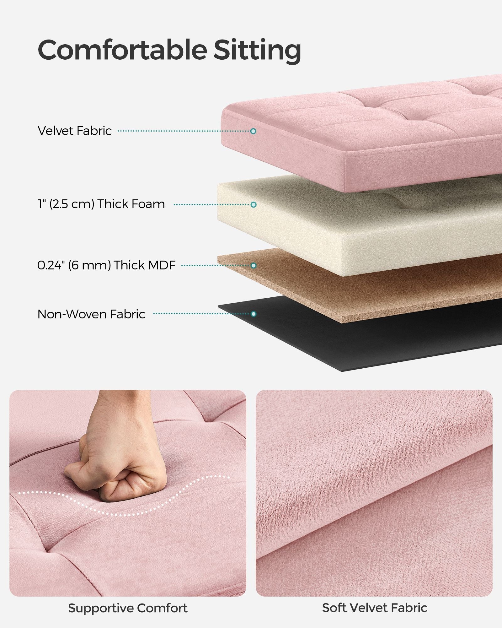 Foldable Storage Ottoman Bench – Velvet – Jelly Pink – Multi-Functional Storage and Footstool