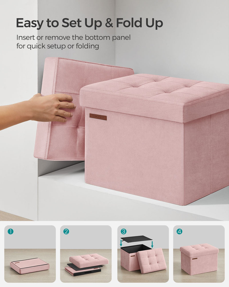 Foldable Storage Ottoman Bench – Velvet – Jelly Pink – Multi-Functional Storage and Footstool