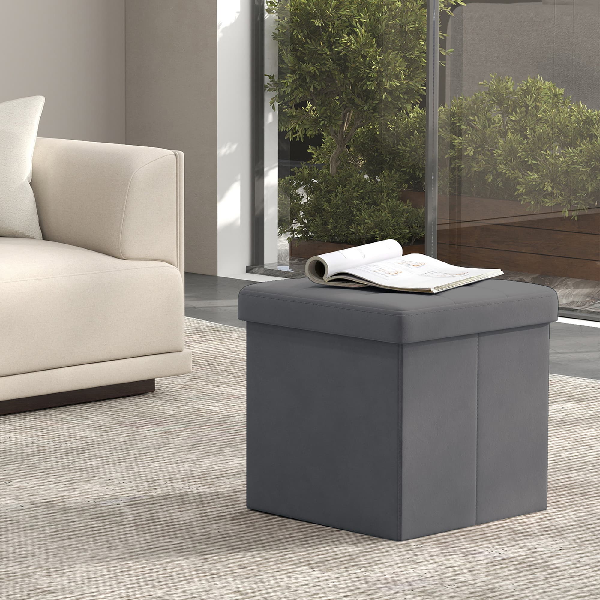 Storage Ottoman – Fabric – Slate Grey – Foldable with Storage, Ideal for Living Room and Bedroom