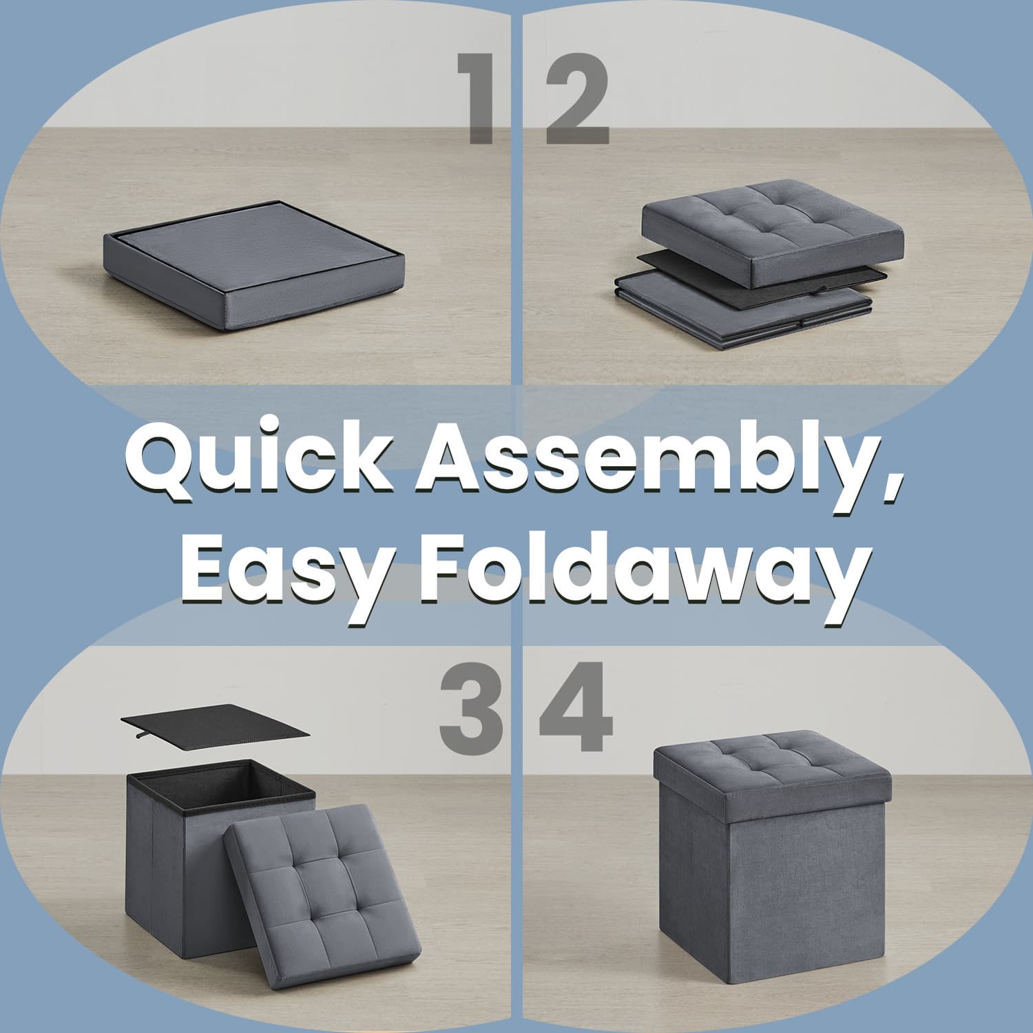 Storage Ottoman – Fabric – Slate Grey – Foldable with Storage, Ideal for Living Room and Bedroom