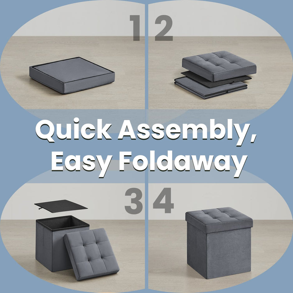 Storage Ottoman – Fabric – Slate Grey – Foldable with Storage, Ideal for Living Room and Bedroom