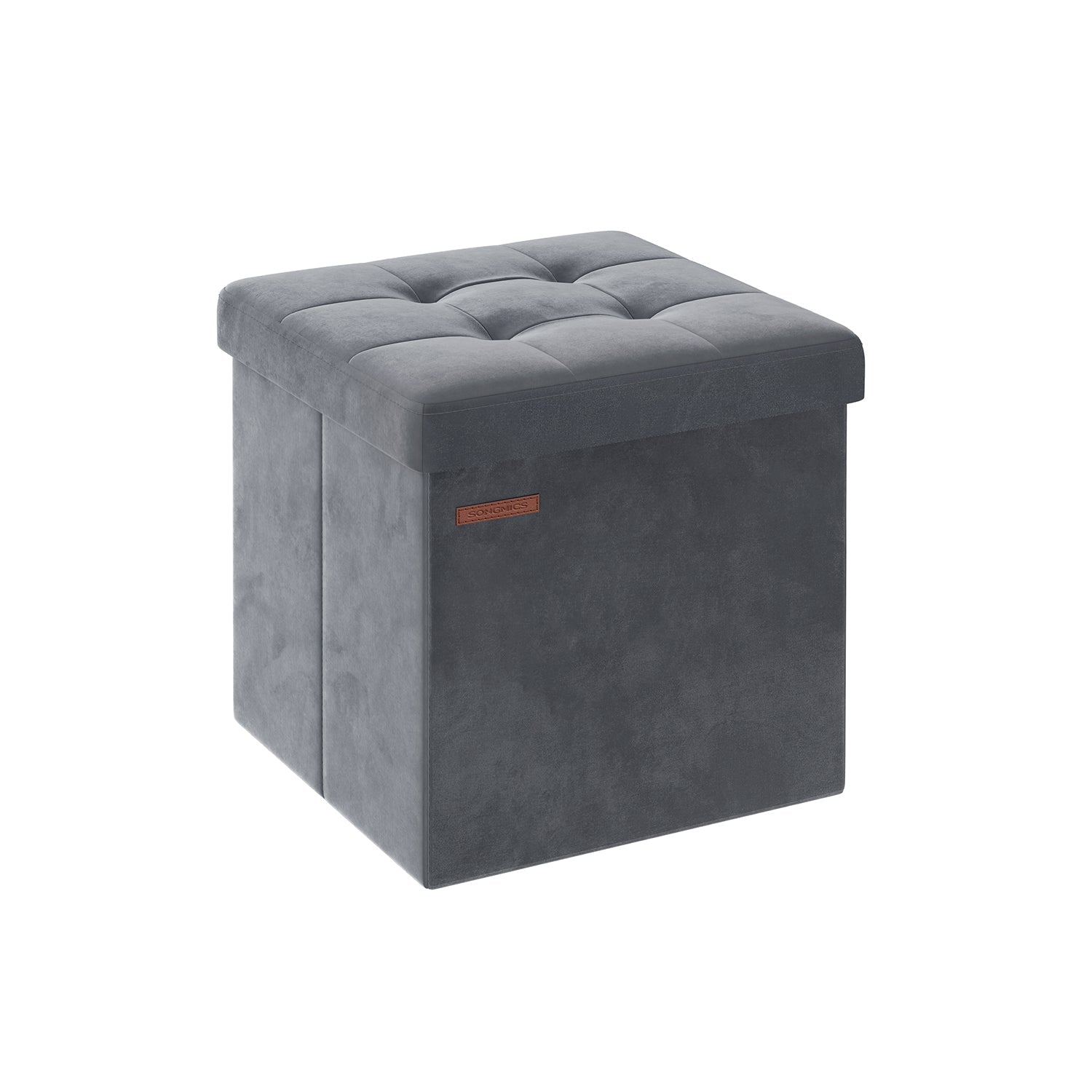 Foldable Storage Ottoman Bench – Velvet – Slate Grey – Versatile Footstool and Storage Chest