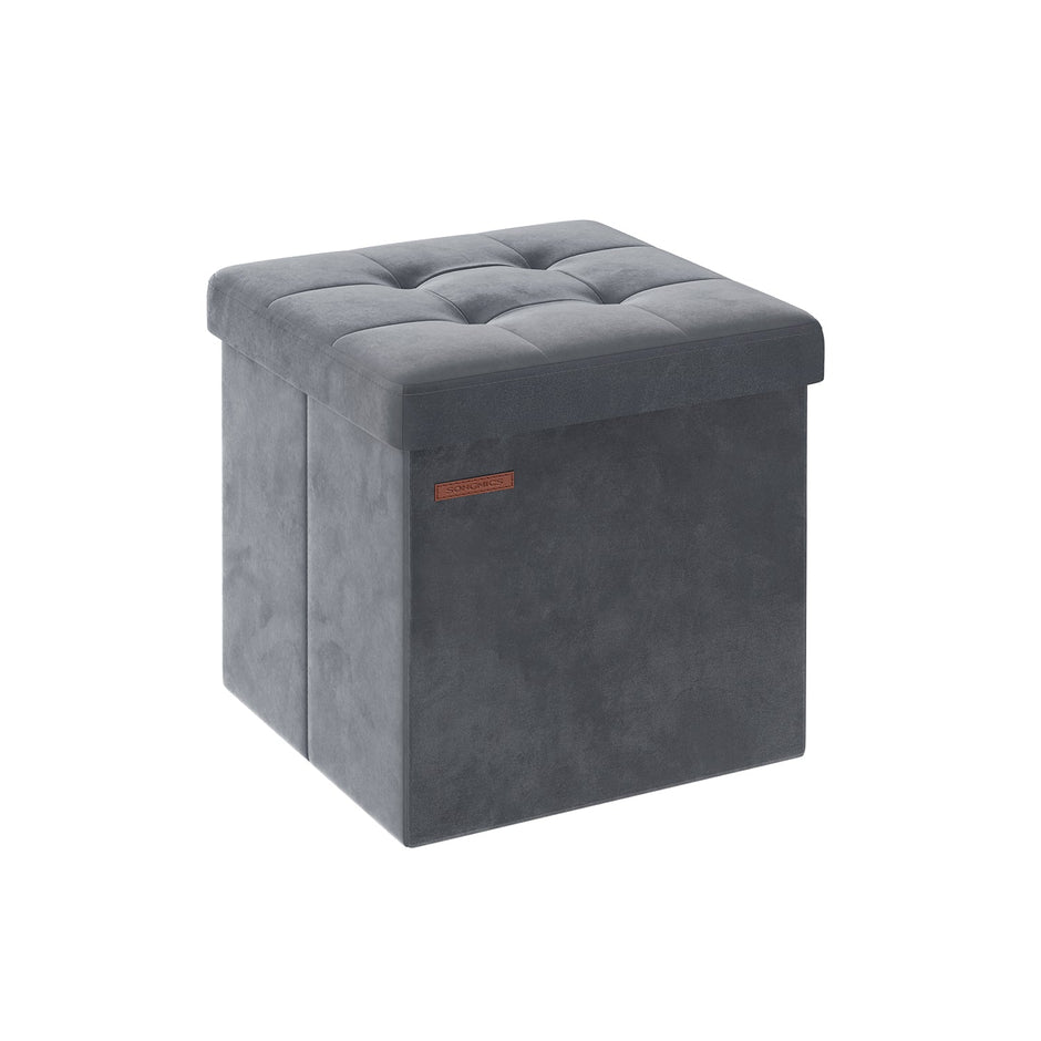 Foldable Storage Ottoman Bench – Velvet – Slate Grey – Versatile Footstool and Storage Chest