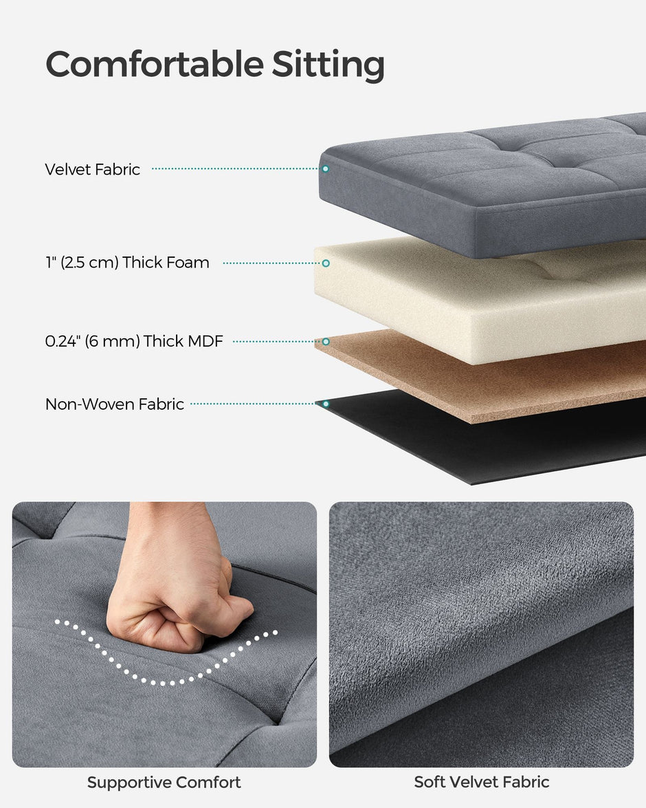 Foldable Storage Ottoman Bench – Velvet – Slate Grey – Versatile Footstool and Storage Chest