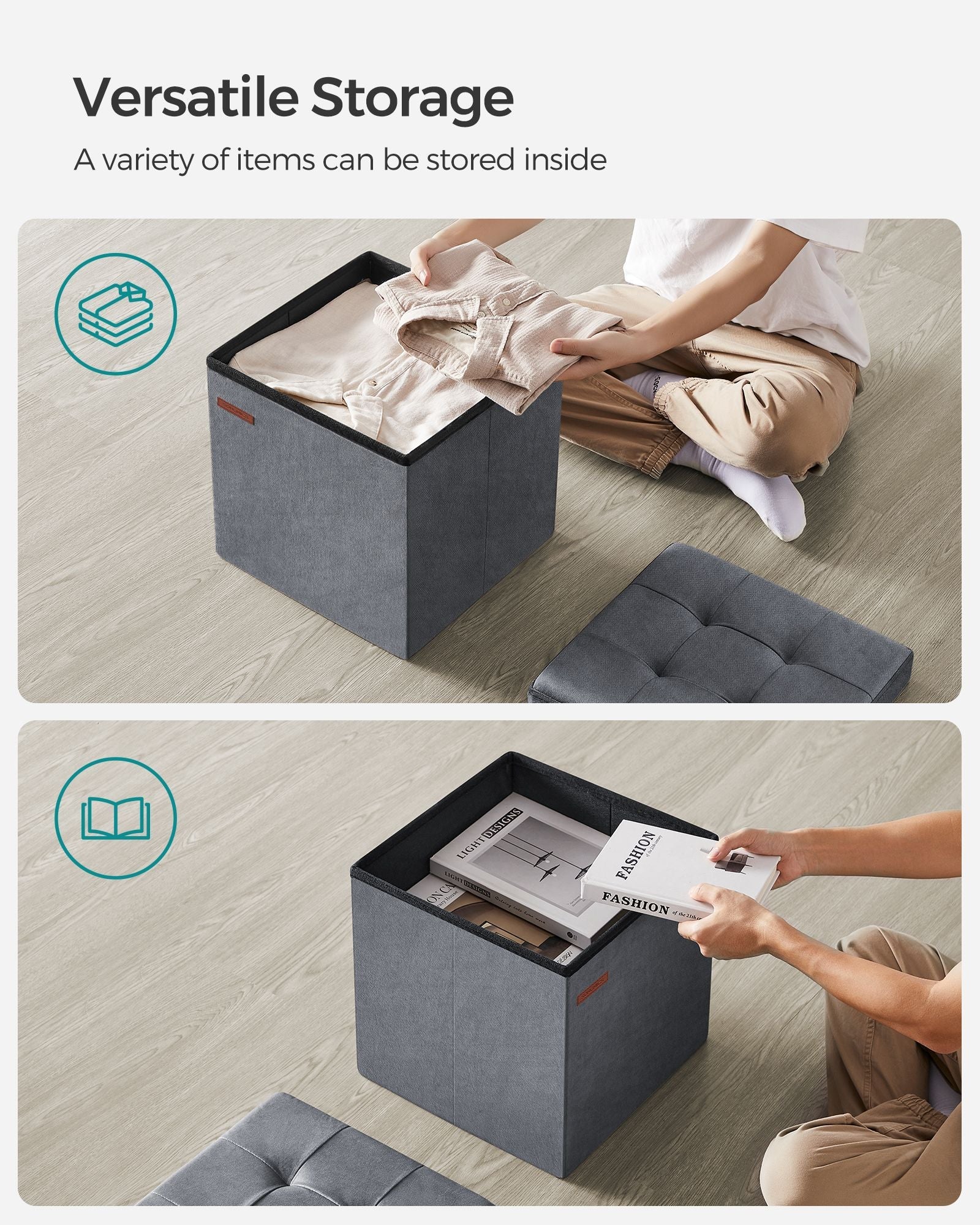 Foldable Storage Ottoman Bench – Velvet – Slate Grey – Versatile Footstool and Storage Chest