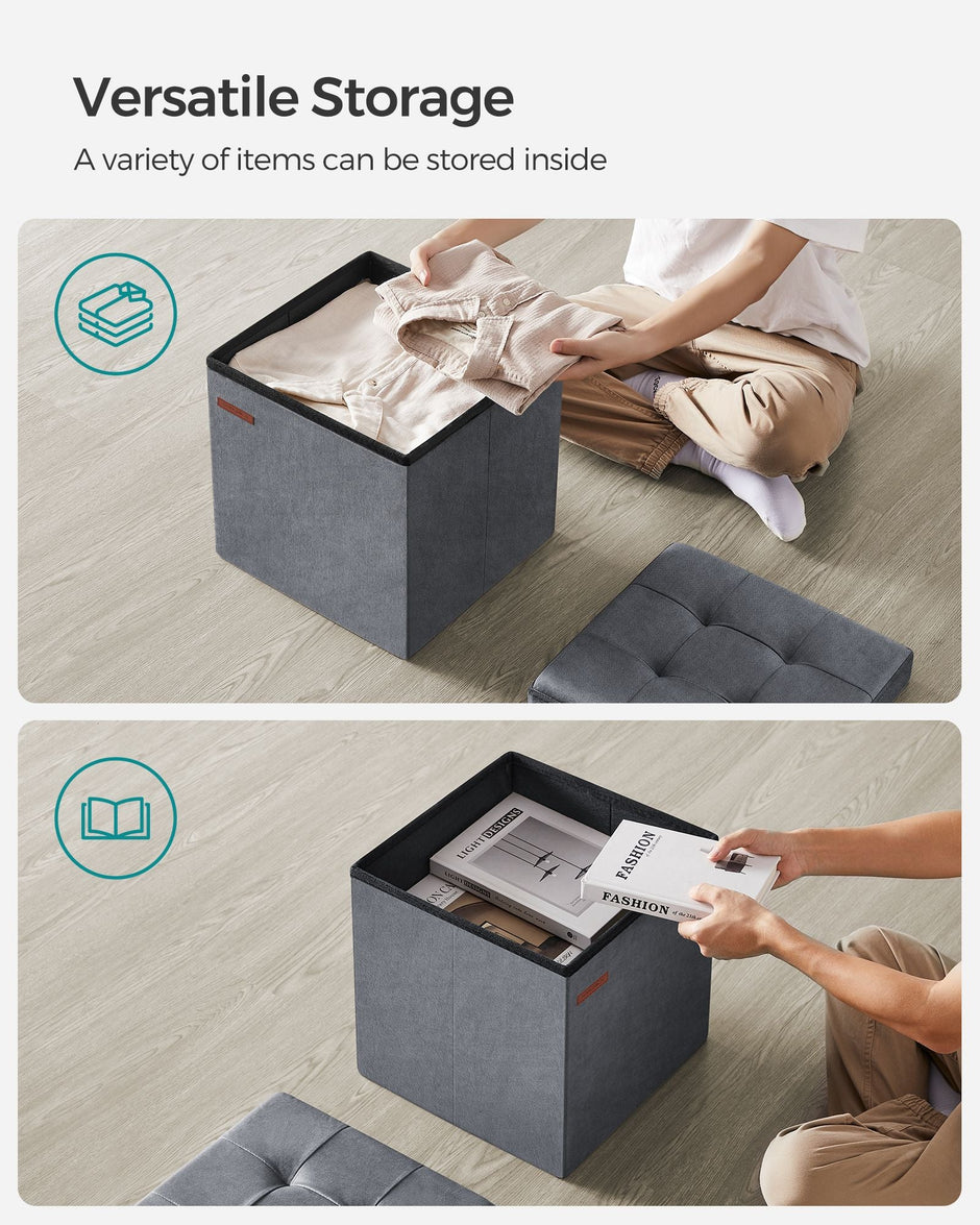 Foldable Storage Ottoman Bench – Velvet – Slate Grey – Versatile Footstool and Storage Chest