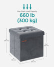 Foldable Storage Ottoman Bench – Velvet – Slate Grey – Versatile Footstool and Storage Chest