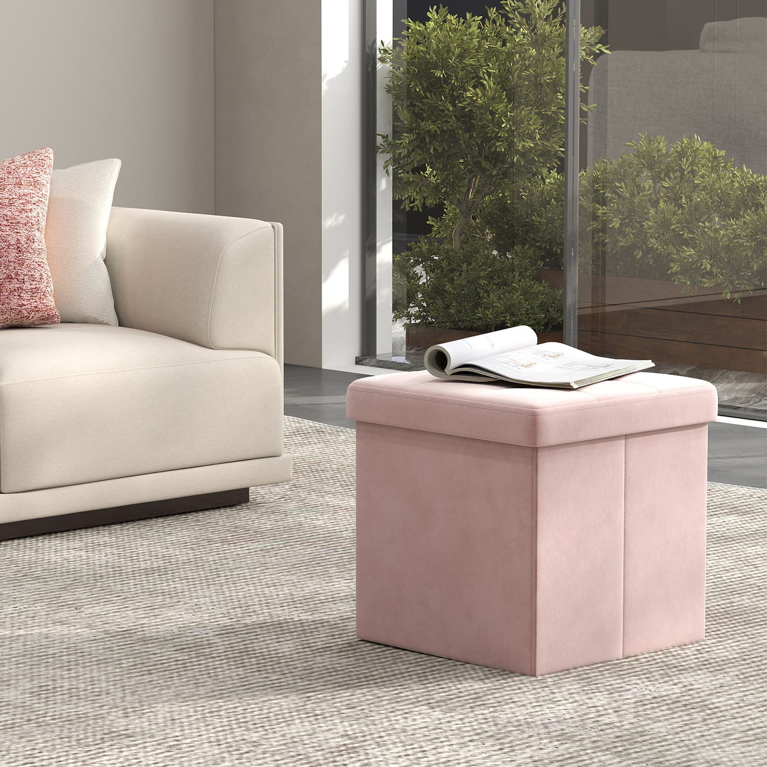 Storage Ottoman – Fabric – Slate Grey – Foldable with Storage, Ideal for Living Room and Bedroom