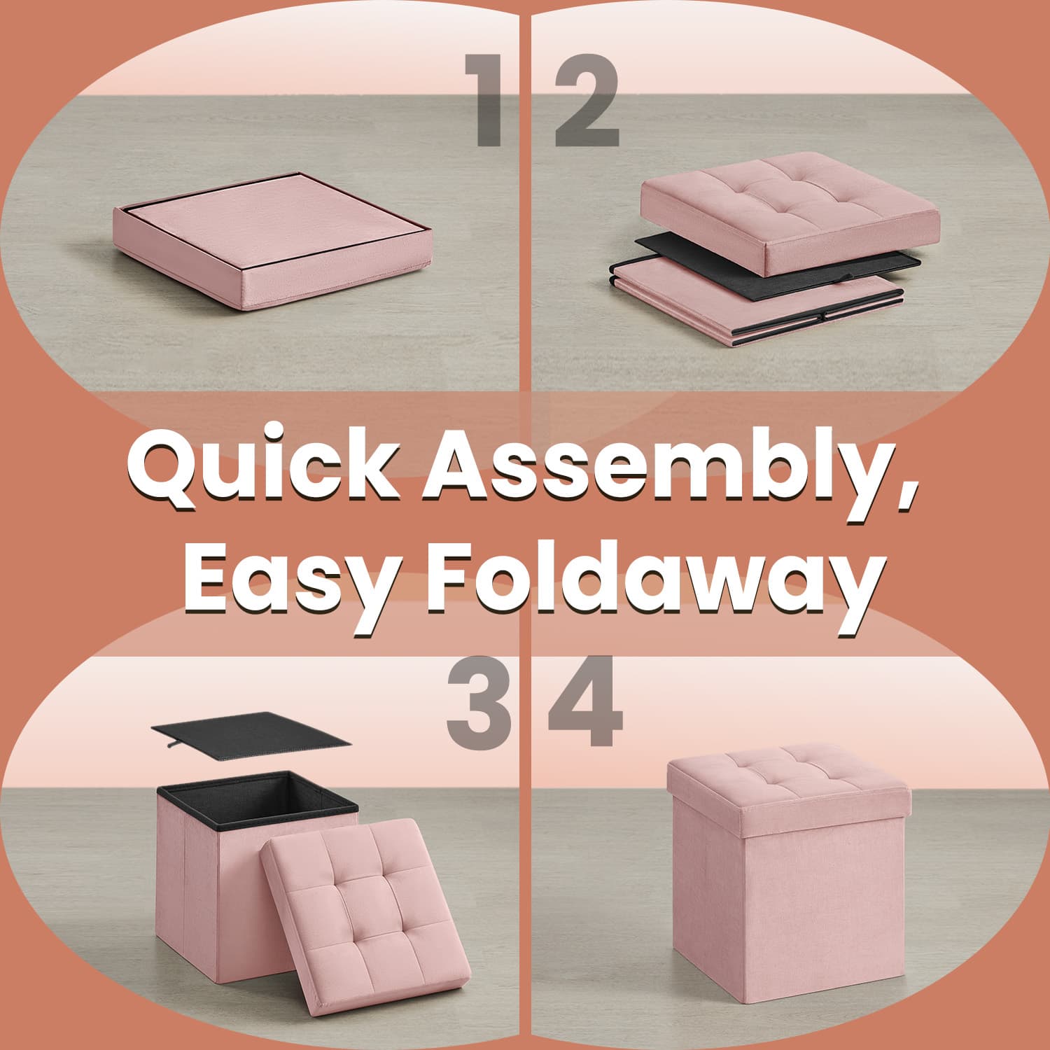Storage Ottoman – Fabric – Slate Grey – Foldable with Storage, Ideal for Living Room and Bedroom